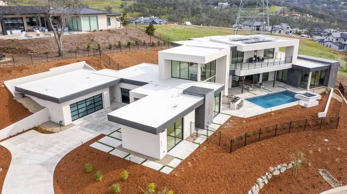 CLOUT drone photo of a new build on a freshly graded lot